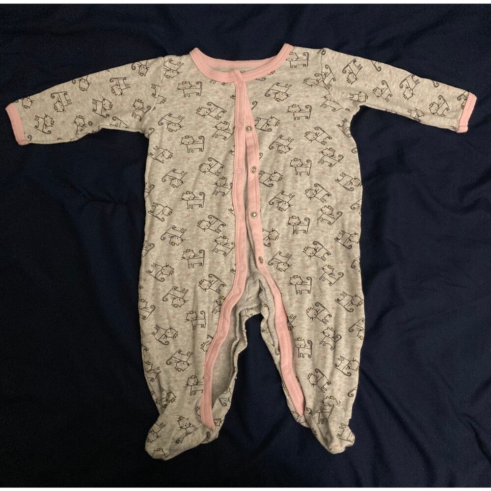 6-9 Months Duck, Duck Goose's baby girl clothes - one piece pajamas | cat theme